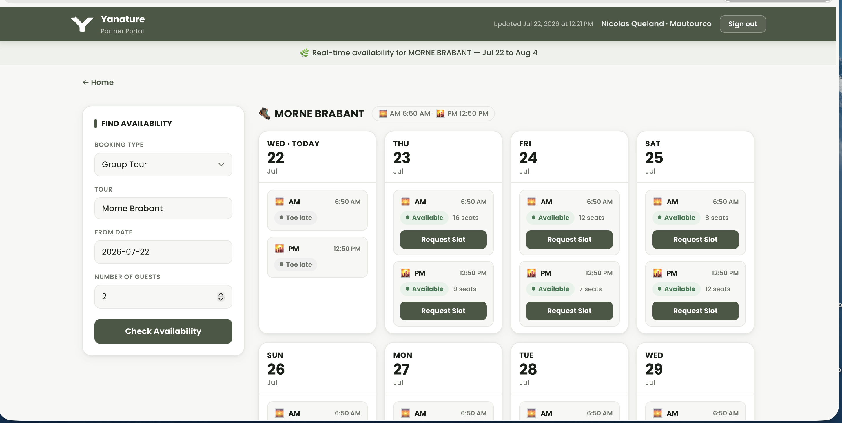 Partner Hub — live availability